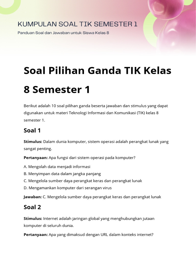 5 Bocoran Soal TIK Kelas 8 Semester 1 dan Kunci Jawaban yang Wajib Kamu Kuasai di 2026