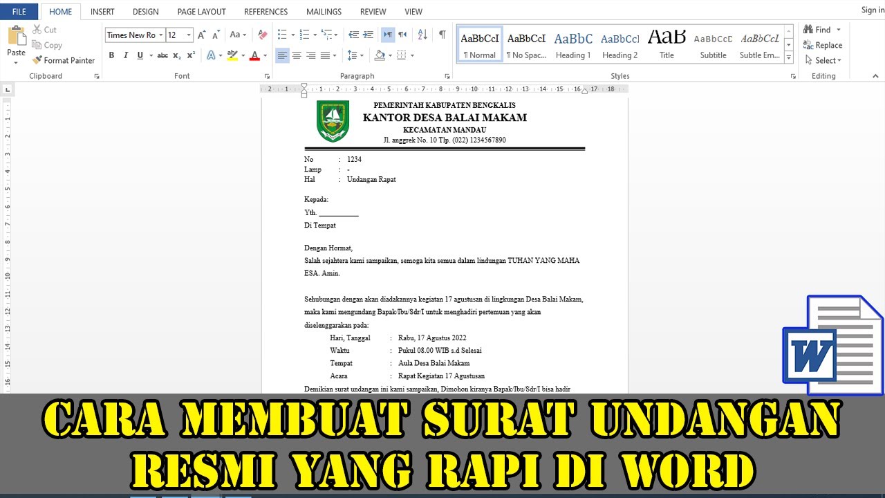 Format Surat Undangan Formal