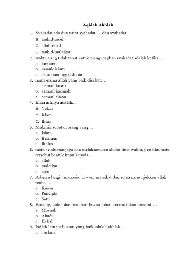 Rahasia 5 Contoh Soal Akidah Akhlak Kelas 1 Semester 1 untuk Nilai Sempurna 2026
