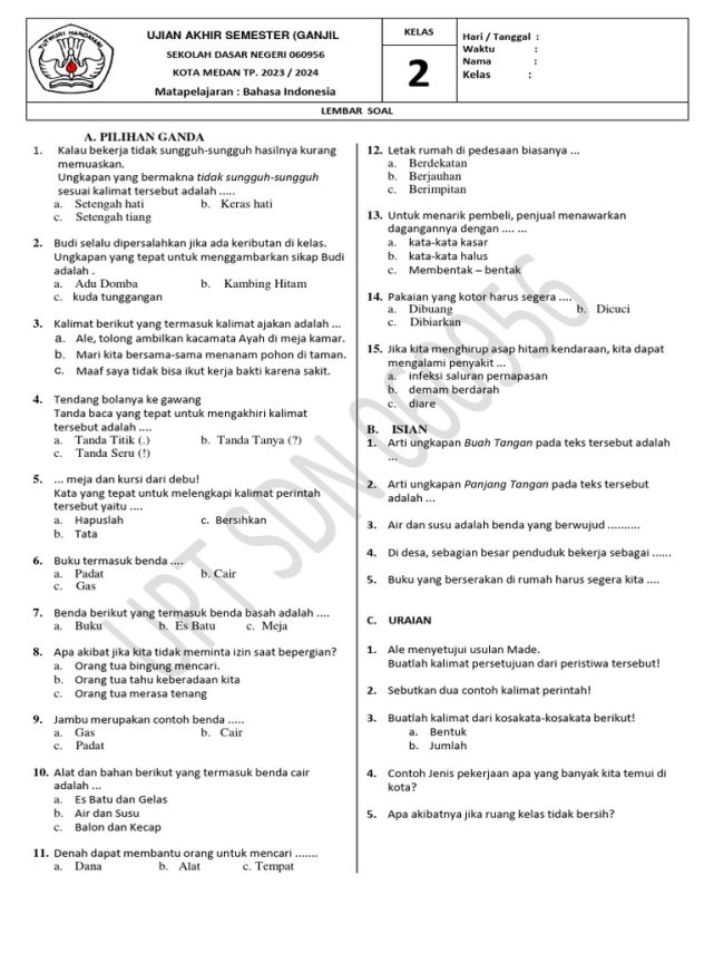 Ternyata Ini Pola Soal Ujian Kelas 2 SD Semester 1 2026 yang Paling Sering Keluar