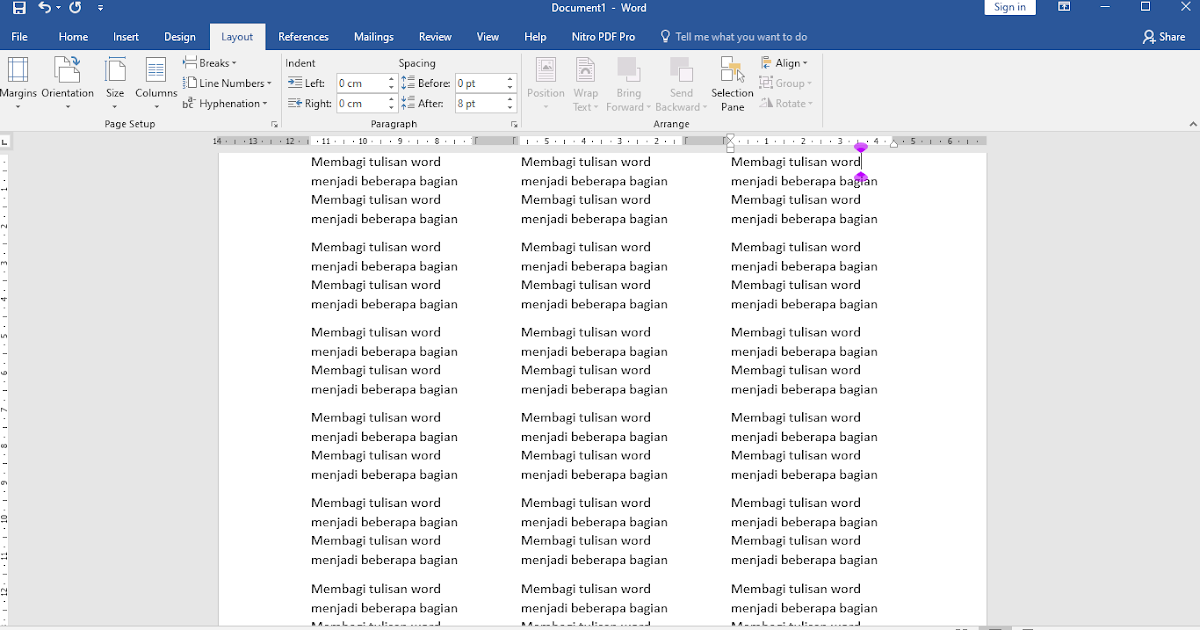 Cara membagi tulisan di word menjadi 2 bagian atau beberapa bagian