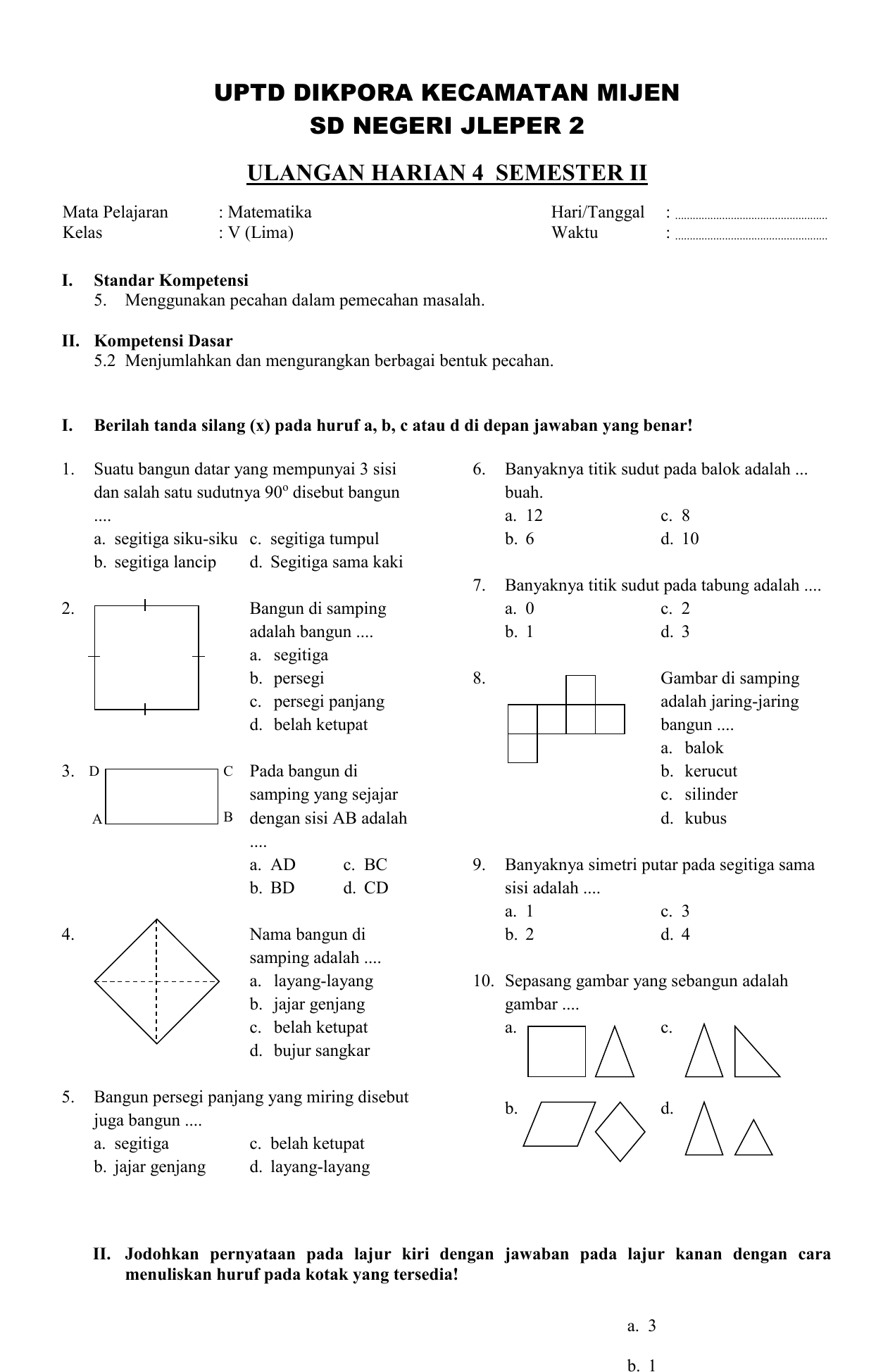 Contoh Soal Matematika Kelas 2 Sd Bangun Datar Images - Free Word Template