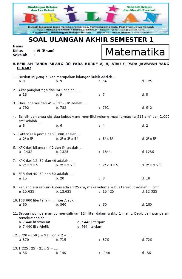 7 Rahasia Download Soal Ulangan Harian Matematika Kelas 4 Semester 1 yang Wajib Diketahui