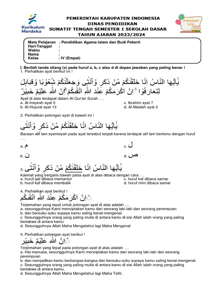 Download Soal Ulangan Agama Islam Semester 2 Kelas 4: Ternyata Ini 7 Materi Wajib yang Sering Keluar di Ujian 2026