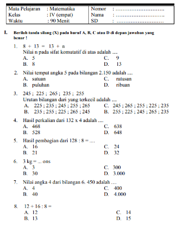Download Soal Ulangan Akhir Semester 1 Matematika Kelas 4 SD: 7 Tipe Soal Wajib Dikuasai Sebelum Terlambat