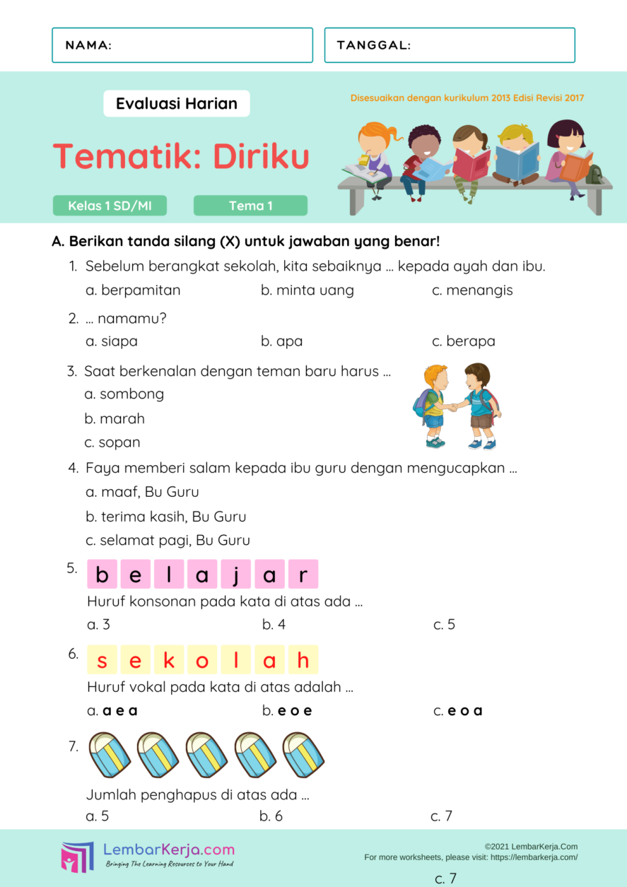 Uji Pemahaman Diri Contoh Soal Ulangan Harian Kelas 1 Tema 2