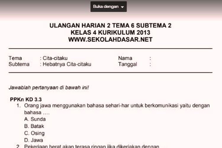 Download Soal Ulangan Harian Kelas 4 Tema 6 Terbaru 2026, Ternyata Ini Kunci Sukses Nilai Sempurna