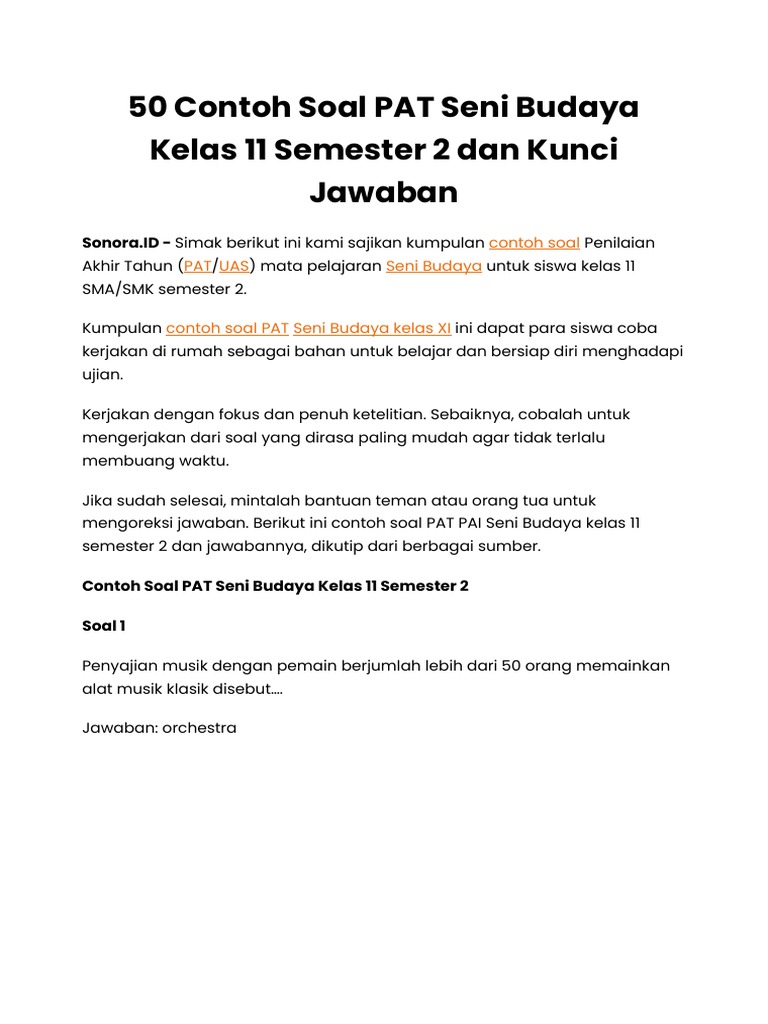 Terbukti! 5 Contoh Soal Jawab Senibudaya Essay Kelas 11 Semester 2 Nilai Tinggi Sekarang