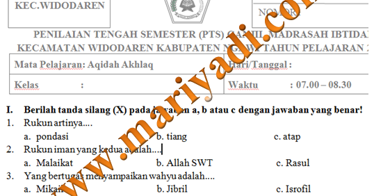 Akhirnya Download Soal UTS Aqidah Akhlak Kelas 3 Kurikulum 2013 Sekarang Sebelum Terlambat