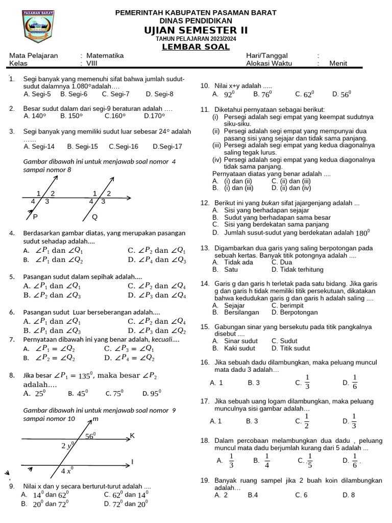 Bocoran Rahasia Contoh Soal Isian Singkat Matematika Kelas 8 Semester 2 Pasti Keluar