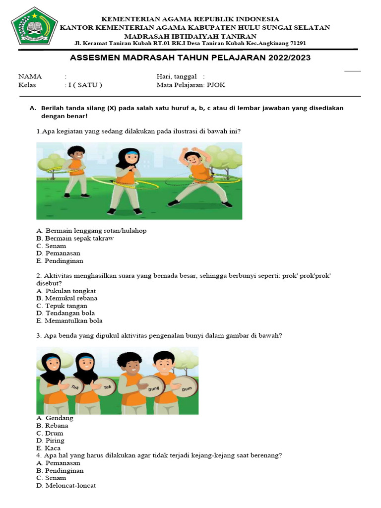 Bocoran Rahasia Latihan Soal UKK PJOK Kelas 1 Semester 2 Agar Nilai Sempurna