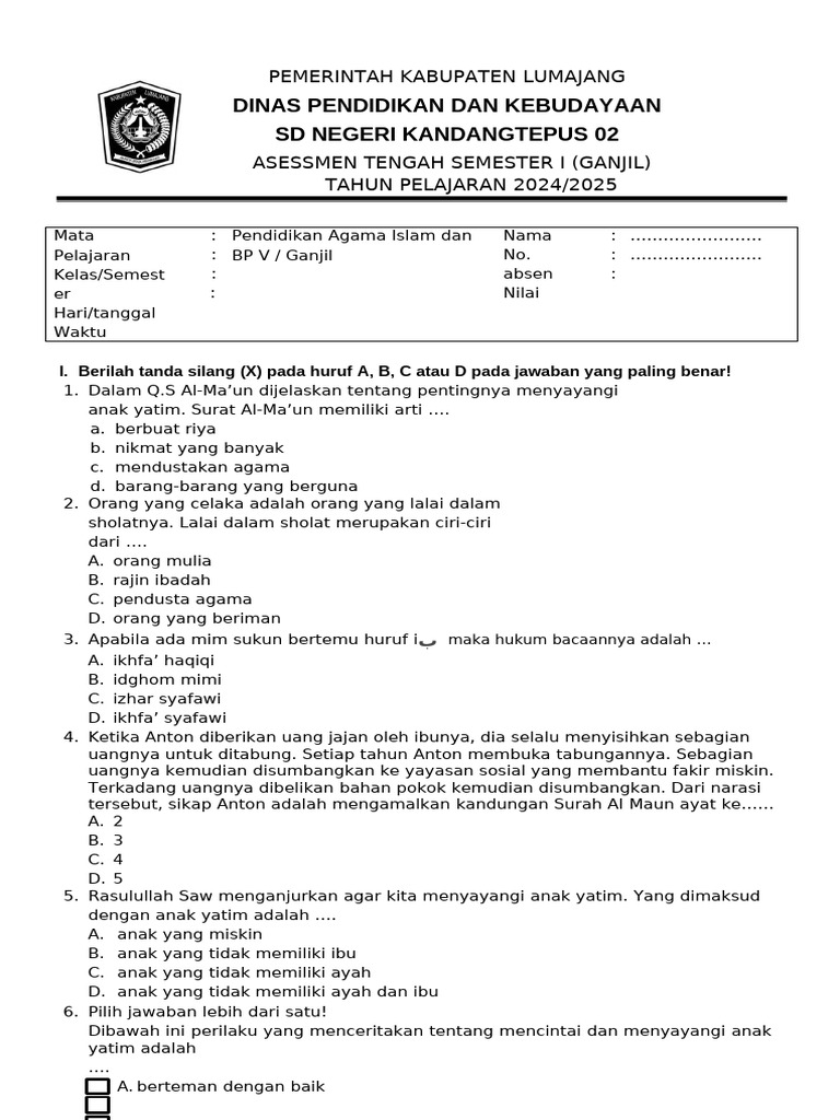 Bocoran Rahasia Latihan Soal Ulangan Akhir Semester 1 Kelas 5 PAI Agar Nilai Sempurna