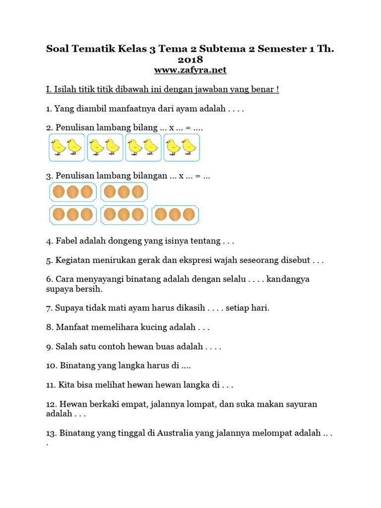 Download Soal Ulangan Kelas 3 SD Tema 2 Subtema 1 Terbaru Pasti Anak Langsung Bisa