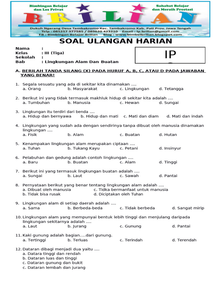Download Soal Ulangan Semester 1 Kelas 3 Terbaru Terbukti Paling Akurat dan Lengkap