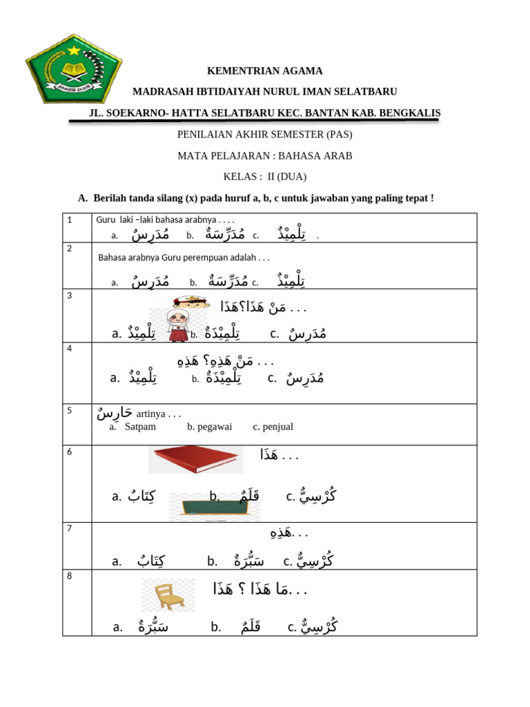 Latihan Seru Contoh Soal Isiin Bahasa Arab Kelas 2 Agar Anak Langsung Jago