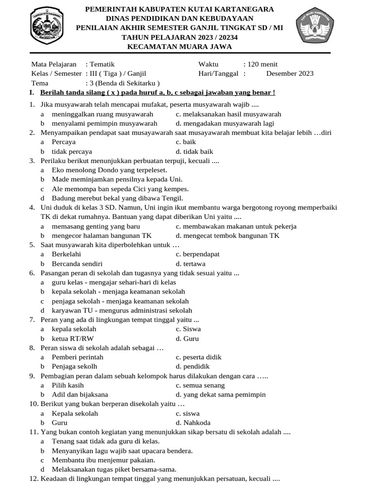 Link Download Soal Ulangan Kelas 3 SD Tema 3 Subtema 1 Terbaru dan Paling Akurat