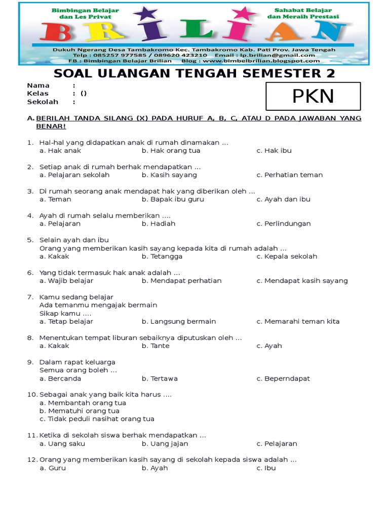 Rahasia Lulus Nilai Sempurna Latihan Soal Ulangan Akhir Calistung Semester Kelas 1 Semester 2