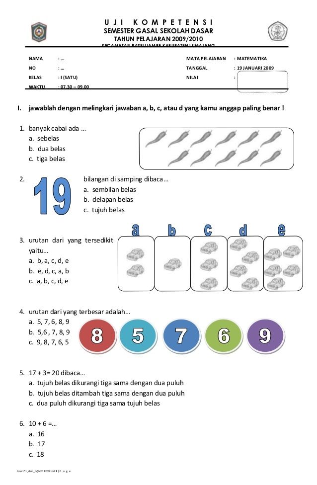 Rahasia Nilai Sempurna dengan Latihan Soal UKK Kelas 1 SD Mapel Matematika Terbaru 2026