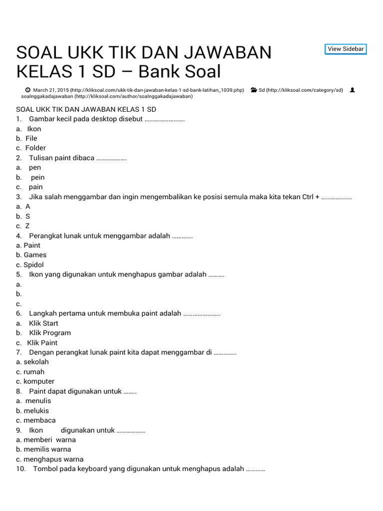 Rahasia Nilai Sempurna dengan Latihan Soal UKK SD Kelas 1 Terbaru Tahun 2026